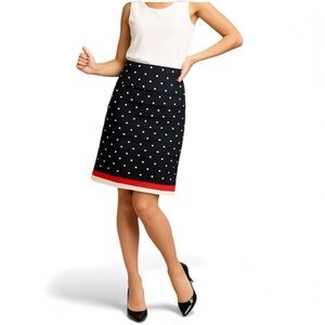 White House Black Market Chic Black Polka Dot tiered Ruffle classic Pencil Skirt